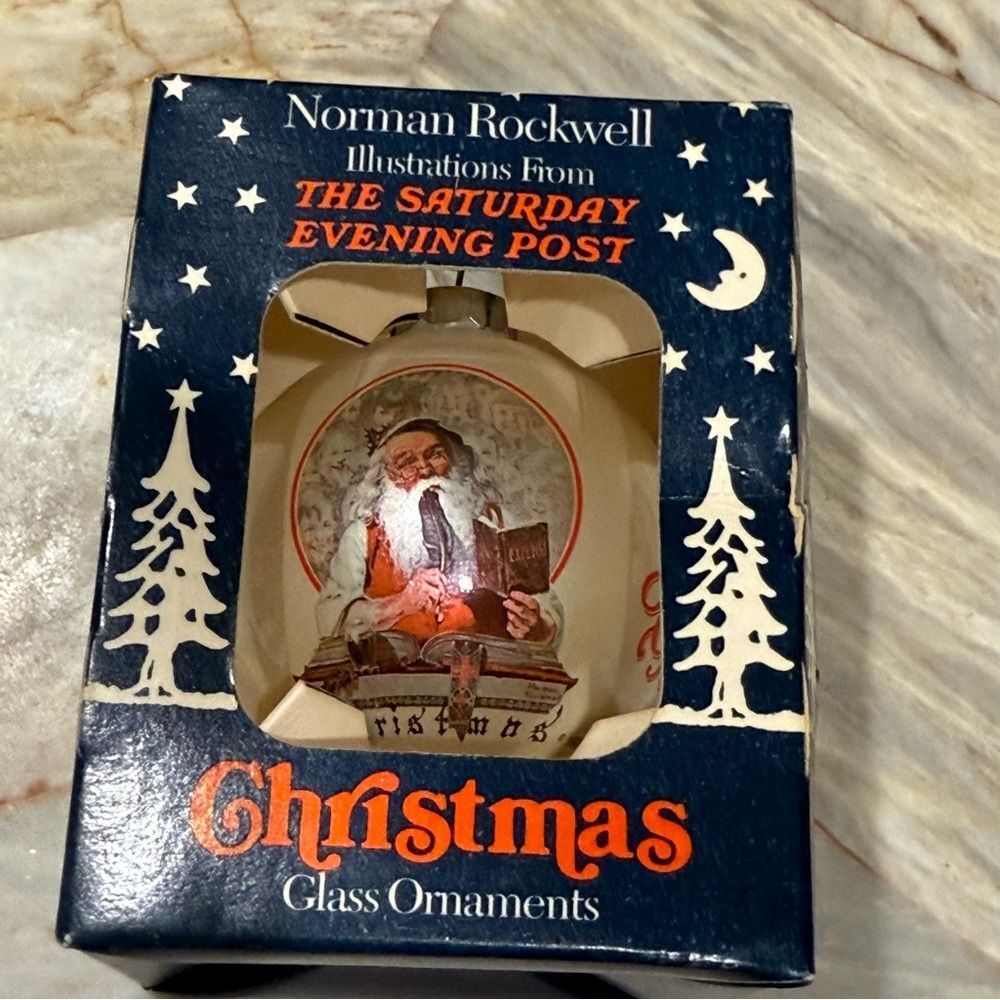 Norman Rockwell Holiday Ornament - Cream with Red and Green Accents